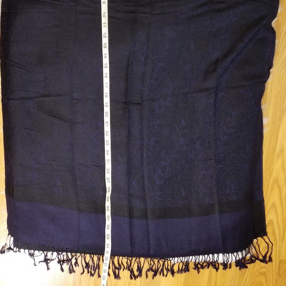 Pashmina Silk Blend Paisley Jacquard Dark Blue/Black | Elegant Shawl - Picture 9 of 16